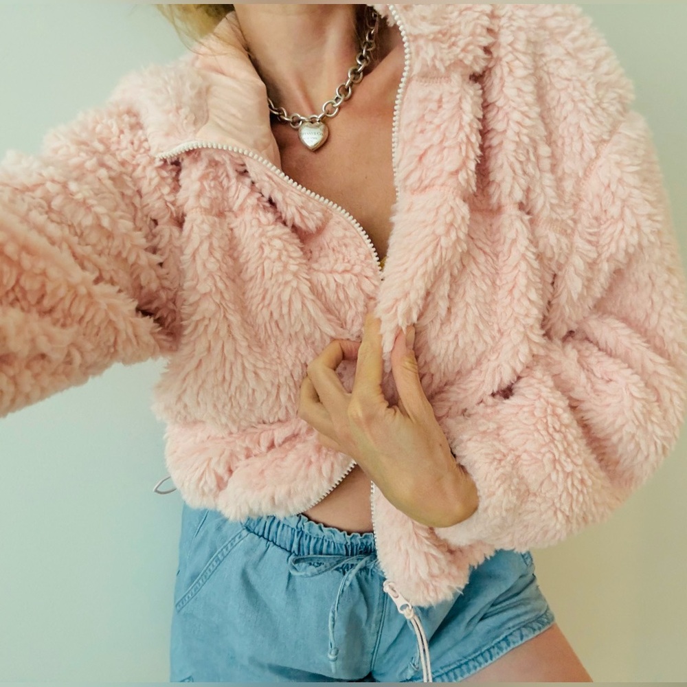 Urban Outfitters Pink Teddy Jacket Oversized Cozy